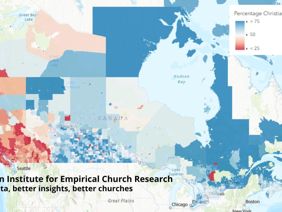 Map of Canada showing religious propensities by region