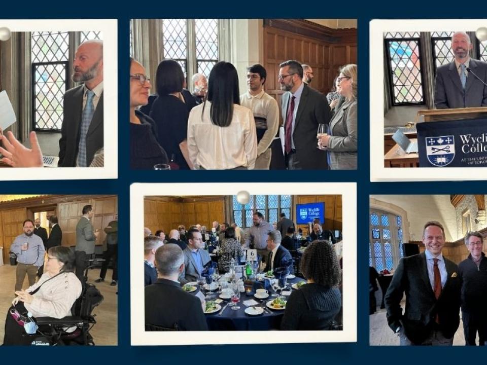 Ethics gatherings: collage of photos of people at the event in the Great Hall