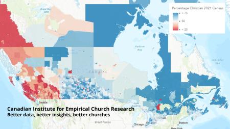 Map of Canada showing religious propensities by region