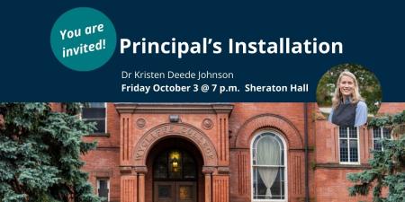 front of Wycliffe College with text for Installation invitation 