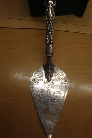 Trowel used in the laying of the foundation of Sheraton Hall, 1902