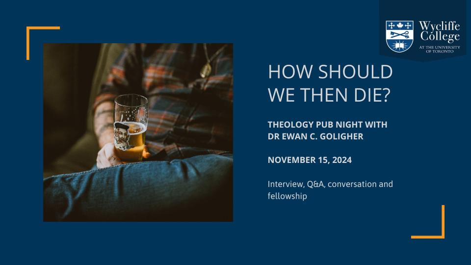 Nov 2024 Theology Pub Night with Dr Evan Goligher: man with glass of cider on lap