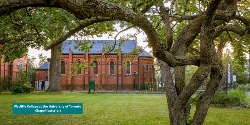 exterior photo of Chapel wall framed by the branches of tree that used to grow on lawn exterior photo of Chapel wall framed by the branches of tree that used to grow on lawn