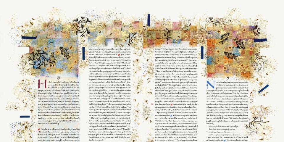 SJB Illustrated pages from New Testament: Loaves and Fishes